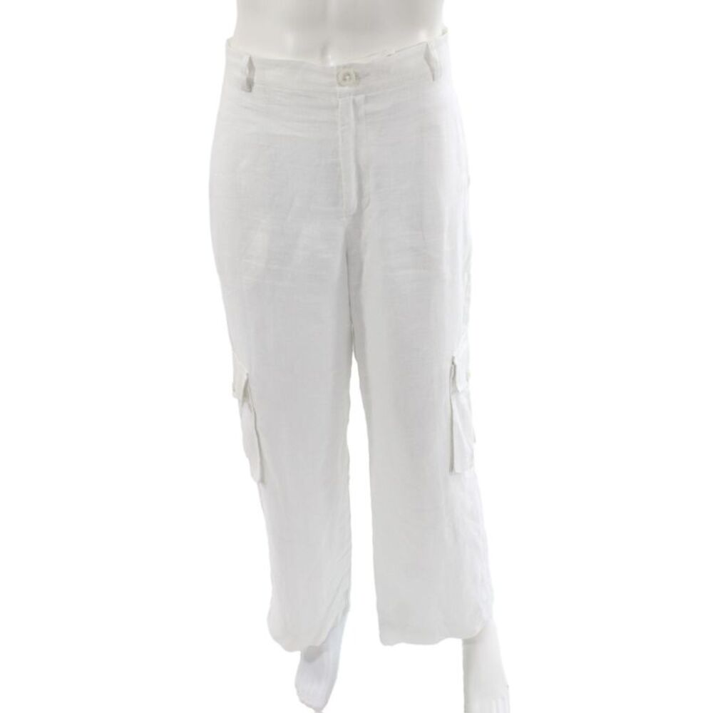 Azulu Women White Linen Cargo Pants Size 34